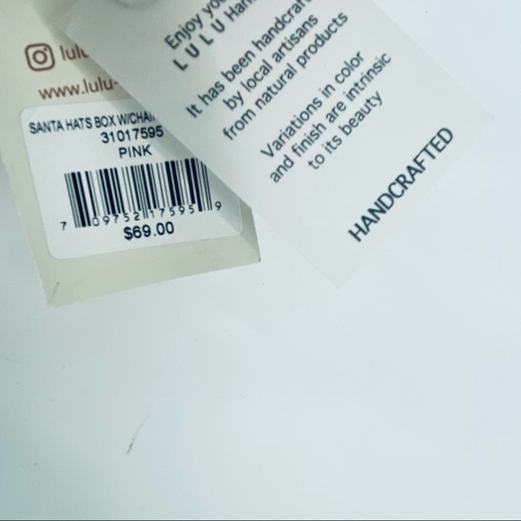 LULU Santa Hat Print Acrylic Box Purse With Crossbody Chain Pink OS NEW W/Tags - Picture 10 of 12